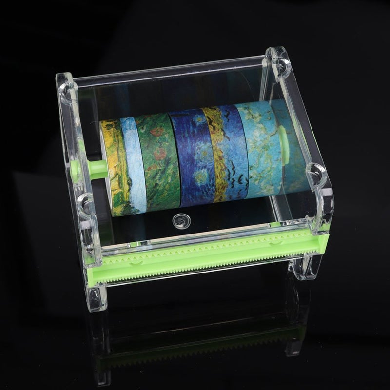 HomDSim 2pcs HomDSim Washi Tape Dispenser Cutter, Roll Holder Organizer, Masking Desktop DIY Sticker Cutter Holder Storage Box - Green - Image 4